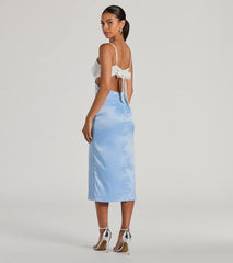 Perfect Pairing Tie Back Color Block Satin Midi Dress