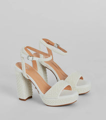 Elite Glam Faux Pearl Platform Block Heels