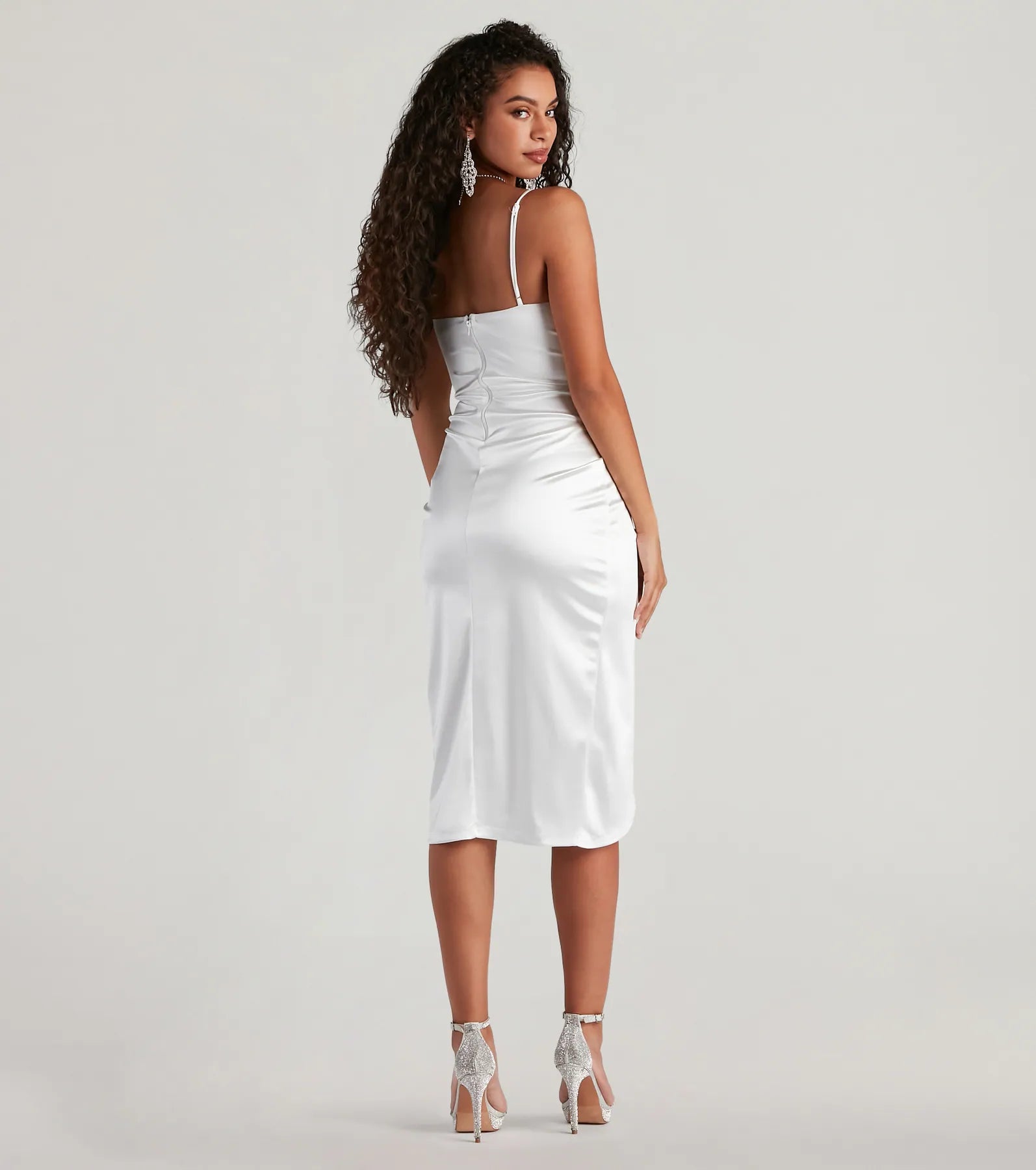 Margaret Formal Satin Wrap Midi Dress