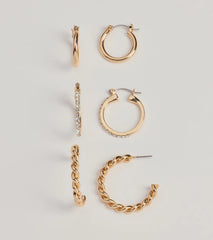 Iconic Elegance Three-Pack Hoop Earrings Set