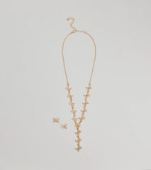 Glitzy Rhinestone Butterfly Necklace And Earrings Set